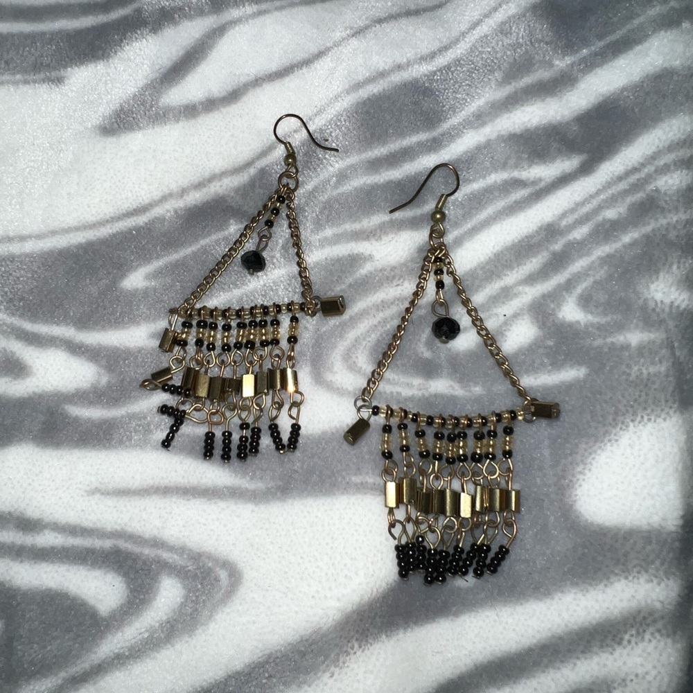 Beautiful gold triangle beaded earrings hand made
